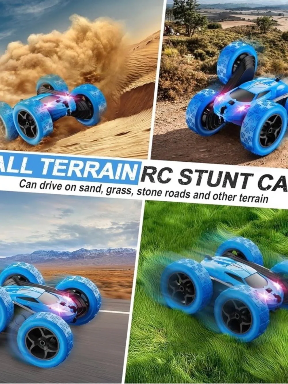 4WD Remote Control Stunt Car for Kids 360° Flips LED Lights 2.4GHz RC Toy USB-C